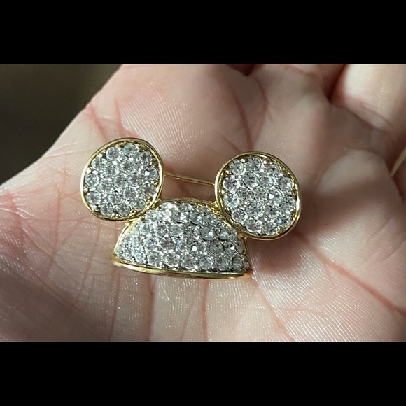 DISNEY-Vintage Gold & Crystal Mickey Ears PIN - Picture 1 of 9